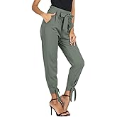GRACE KARIN Womens Casual High Waist Pencil Pants with Pockets Bow-Knot Cropped Paper Bag Pants for Work