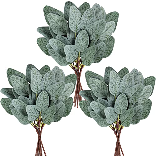 18 Pcs Fake Eucalyptus Leaves Stems Bulk Artificial Oval Eucalyptus