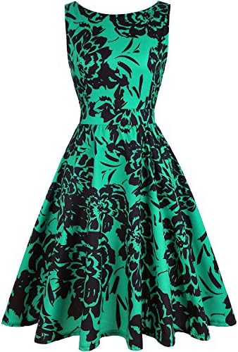 MISSJOY Women's Vintage 1950s Floral Tea Dress Sleeveless Garden Party Cocktail Swing Dresses
