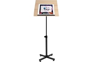 JAJADAH Lectern Podium Stand, Height Adjustable Laptop Table, Portable Presentation Standing Tilting Desktop with Edge Stopper for Classroom/Office & Church (Brown)