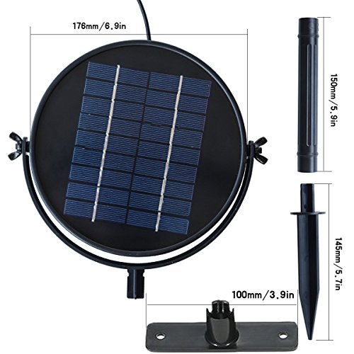 JPLSK Solar Fountain Pump, 2W Solar Water Pump Waterproof Solar Panel and Submersible Pump Kit with 4 Spay Heads for Bird Bath,Small Pond and Water Circulation,10ft Cord Included