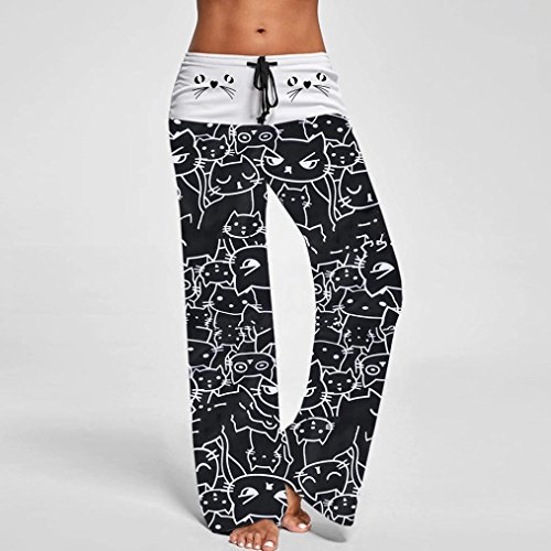 Kinrui Womens High Waist Leggings Sports Gym Yoga Workout Fitness Pants Cat Prints Drawstring Pants Leggings (Black, S)