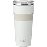 BUILT 24oz Shasta Double Wall Vacuum Insulated Stainless Steel Tumbler with Easy to Clean Flip to Open Lid, Marshmallow