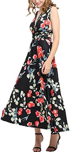 Atbyssic Women's Transformer/Infinity Multi-Way Convertible Wrap Print Party Maxi Long Dress (X-Large, Light-Black)