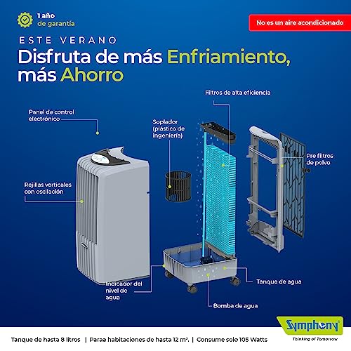 Symphony Enfriador de Aire Evaporativo Portatil de 8 litros Diet8T