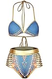 ESONLAR Women's African Tribal Metallic Cutout High Waist Bikini Sets Swimsuit