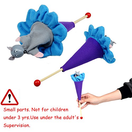 5 pcs Pop Up Cone Plush Puppets, Cute Animals Pop up Puppet Theater Telescopic Stick Rods Doll Fox Crow Bee Frog White Rabbit Gray Wolf Wooden Educational Toy by Sealive (Random Color) - Thumbnail 4