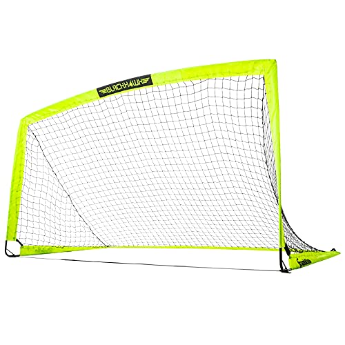 Franklin Sports Blackhawk Backyard Soccer Goal - Portable Kids Soccer Net - Pop Up Folding Indoor + Outdoor Goals - 9 x 56 - Optic Yellow