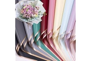 XICHEN 20 Counts /10 Colors Gold Edge Flower Waterproof Floral Wrapping Paper,Florist Bouquet Supplies,DIY Crafts,Gift Packaging or Gift Box Packaging, 22.8 * 22.8Inch