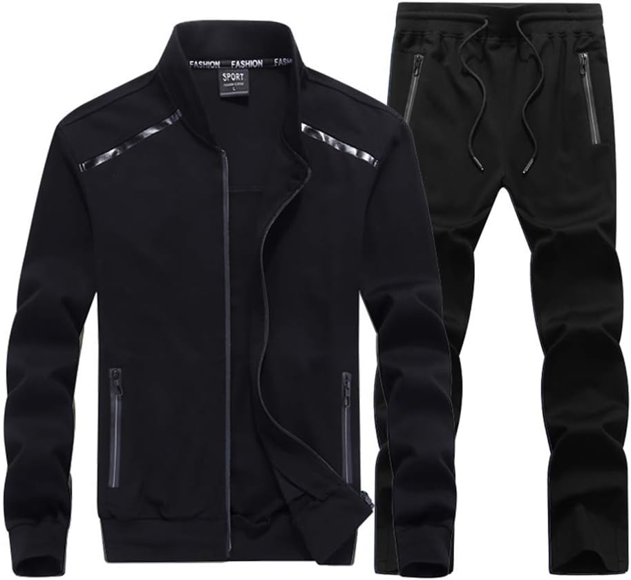 INVACHIMen's 2-Piece Full Zip Athletic Tracksuit Set Jacket & Pants for Active Fitness and Jogging