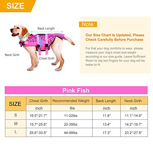 Queenmore Ripstop Medium Dog Life Jacket Fish Style Floatation Vest with Adjustable Soft Rubber Handle Pink Fish,M