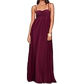 Myclotype Women's Plisse Dress Adjustable Spaghetti Strap Maxi Solid Party Wedding Guest Dresses