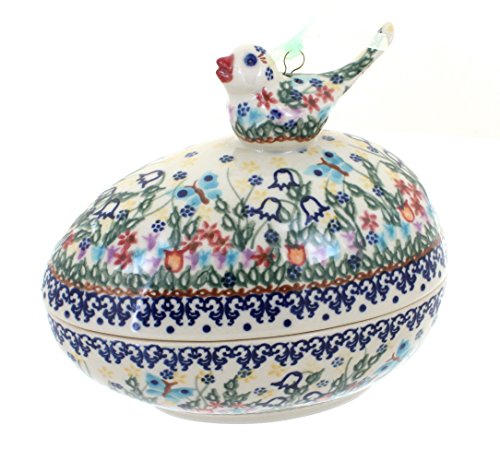 Click Here to See More Images Polish Pottery Garden of Eden Egg Box with Bird