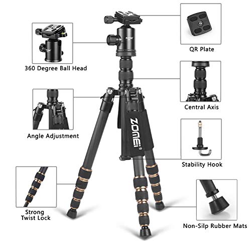Zomei Z669C Carbon Fiber Tripod 60 inches/ 151 Centimeter Lightweight Stable Travel Monopod Tripod with 360-degree Ball Head and Five Section Leg Tube for Sony Nikon Camera