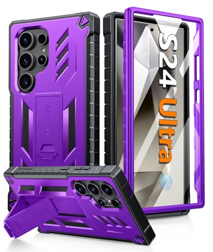 FNTCASE for Samsung Galaxy S24-Ultra Case: Military Grade Drop Proof Protection Cases with Kickstand | Shockproof Rugged Hard Phonecase Heavy Duty Matte Textured Protective Cover - 6.8 Inch Purple