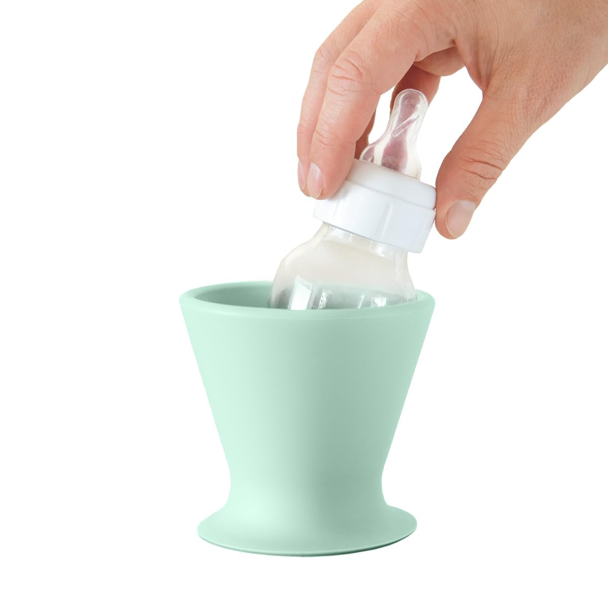 Ingenuity Bokee Baby Bottle Holder Hands Free – One-Hand Bottle or Sippy Cup Prep for Infant to Toddler, Green-Blue