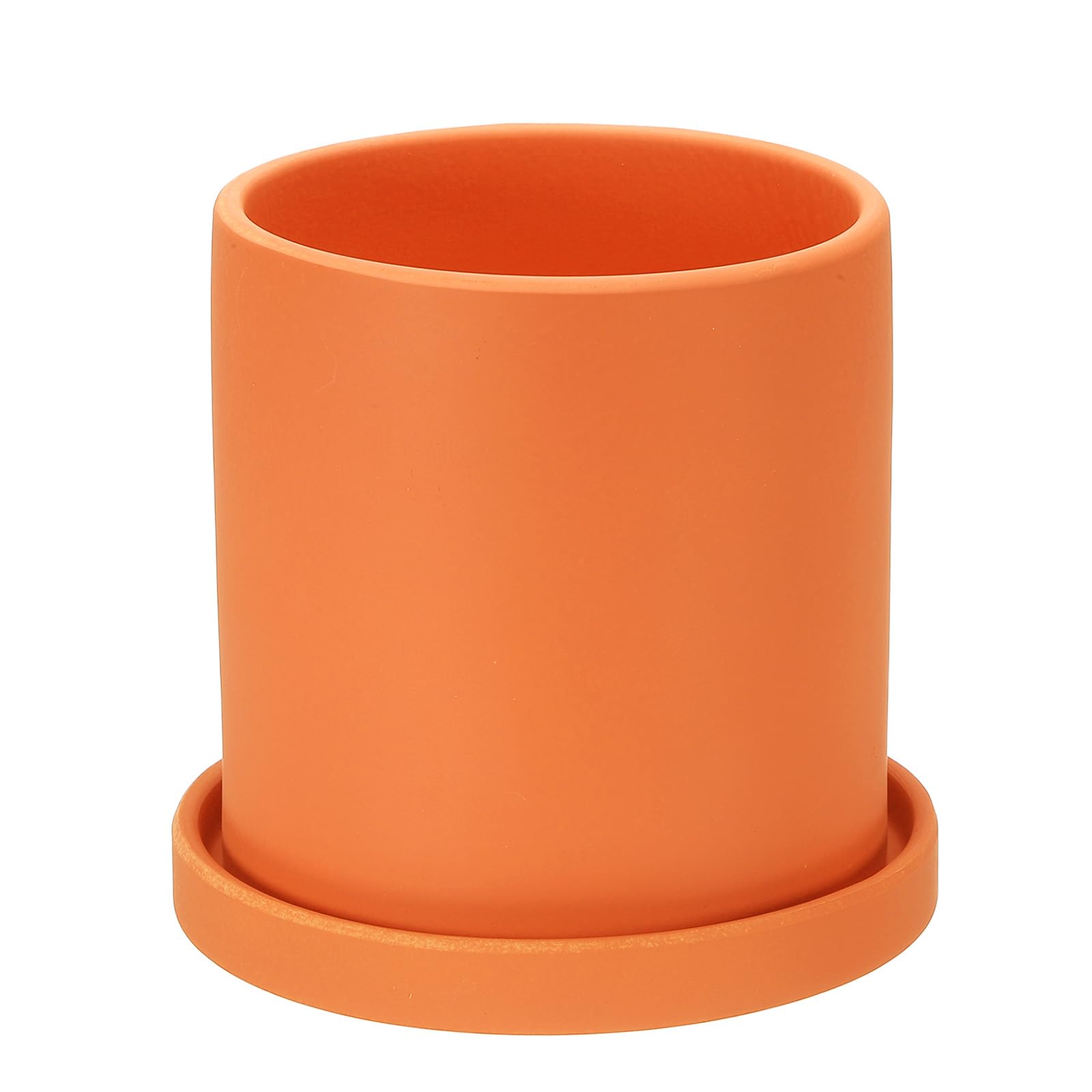 PATIKIL 5 Inch Ceramic Plant Pots, Modern Flower Planters with Drainage Holes and Tray for Decorate Home Indoor Plants Succulent Herb, Orange