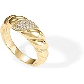 PAVOI 14K Gold Plated Croissant Dome Ring - Twisted Braided Gold Plated - Chunky Signet Ring for Women