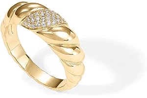 PAVOI 14K Gold Plated Croissant Dome Ring - Twisted Braided Gold Plated - Chunky Signet Ring for Women