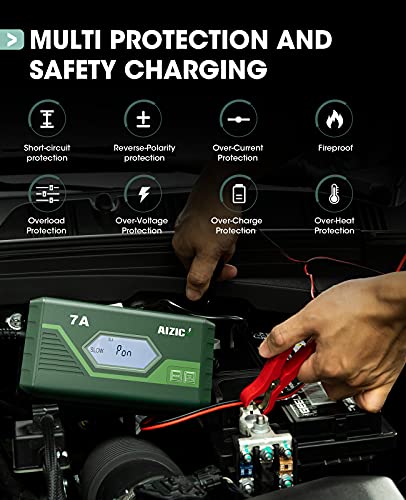 AIZICO Trickle Charger for Car Battery, 12V Smart Automatic Maintainer for Car Truck Tractor Motorcycle Lawn Mower Boat RV SUV ATV SLA Wet AGM Gel Cell VRLA Lead Acid Battery