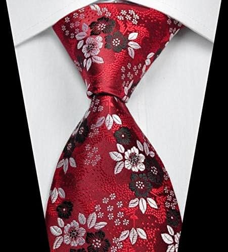 Ramakini - Florals Red Black White JACQUARD WOVEN 100% Silk Men's Tie Necktie