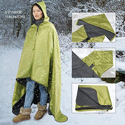 FANCYWING Outdoor Fleece Blanket XL Hooded Stadium Mat - Waterproof/Windproof Blanket for Camping, Picnic, Sports, Festival, Football, Baseball, Concerts, Grass, Dog, Beach (79 x 55 inches)