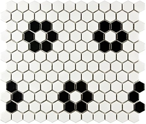Somertile Fdxmhmwf Metro Hex Matte White W Flower Porcelain Mosaic