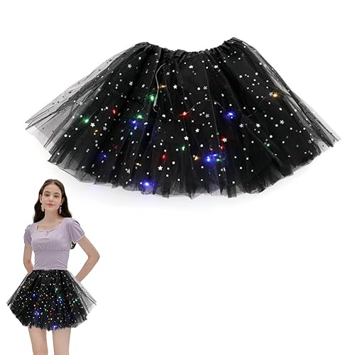 Tutu Skirts for Girl Women,LED Tutu Skirt,Luminous Party Stage Tulle,Tutu Skirts for Kids Girl with LED Light for Halloween,Carnival Party Costume (UK, Alpha, One Size, L, Regular, Regular, Black)