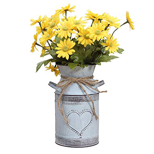Soyizom Shabby Chic Milk Can Jug with Heart-Shaped and Rope Design French Farmhouse Decorative Vase for Valentine Wedding Decor Galvanized Can Rustic Primitive Bucket Vase for Decor Flower Holder