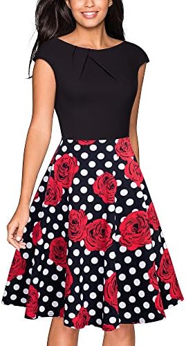 VELJIE Women's Vintage Scoop Neck Casual Party Flare Dress