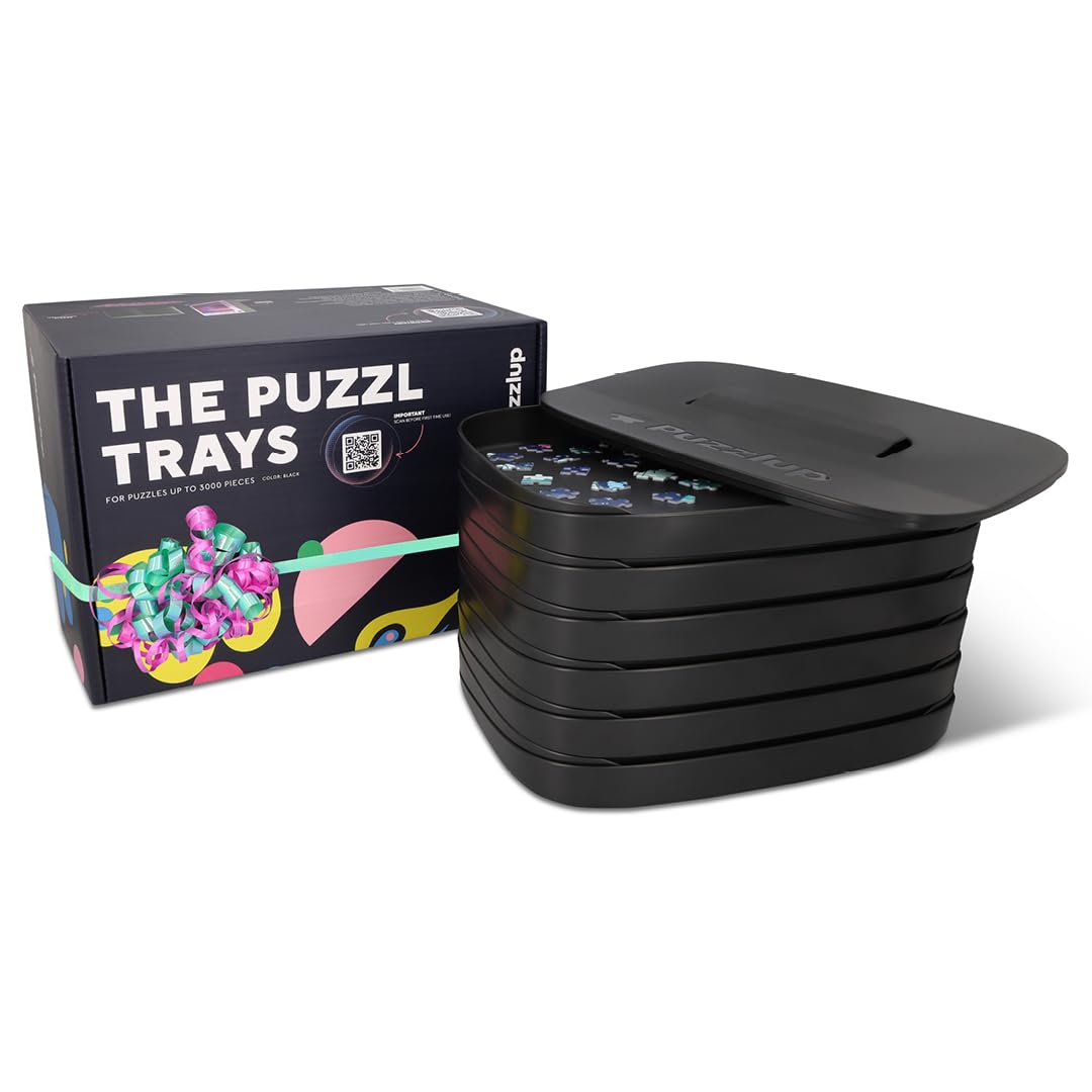 Puzzlup Jigsaw Puzzle Trays with Lid - Set of 6-34,5 x 25,1 CM - Up to 1500 Pieces - Jigsaw Puzzle Sorting Trays — image 1