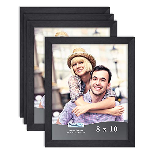 Icona Bay 8x10 Picture Frame Pack (4 Pack, Black) 8 x 10 Frame, Tabletop and Wall Hang Hardware Included with Photo Frames, Impresia Collection