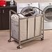 Seville Classics Deluxe Mobile 3 Heavy-Duty Laundry Hamper Sorter Bag Cart, Champagne