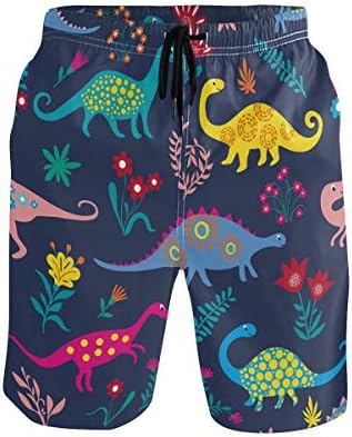 BIGJOKE Men's Animal Dinosaur Flower Swim Trunks Quick Dry Beach Board Shorts Boardshorts with Mesh Lining