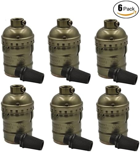 Light Bulb Socket Adapter 6 pack set Vintage E26/E27 Industrial Lamp Base Edison Metal Shell Pendant Lamp Retro Replacement Holder for DIY Lamp Sockets and Fixture (Copper)