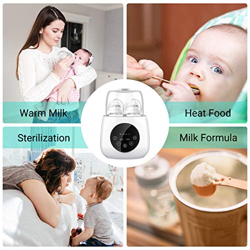 Baby Bottle Warmer Steam Sterilizer, EIVOTOR 6 in 1 Double Bottle Baby Bottle Warmer, LED Display & Baby Food Rapid Heater Warm Milk Formula Heat Food Defrost, BPA Free