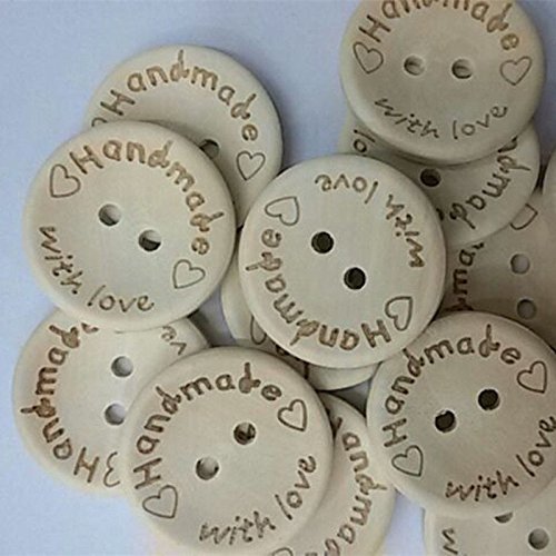 Fangfang 100pcs Handmade 2 Holes Wooden Sewing Buttons With Love Scrapbook DIY Button Craft (25mm)