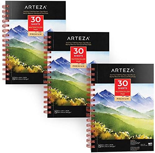 Watercolor paper product by Arteza with wooden pulp, priced at $24.98 as of August 9, 2023.