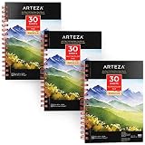 ARTEZA 5.5x8.5" Watercolor Pad, Pack of 3, 90 Sheets (140lb/300gsm), 30 Sheets Each, Spiral Bound Acid Free Cold Pressed Paper, Painting & Drawing Sketchbook, Perfect for Wet, Dry & Mixed Media