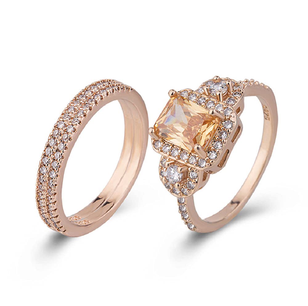 Duan Gorgeous 18K Rose Gold Filled Morganite Ring Engagement Bridal Women Jewelry Set Size 6-10, US Code 7, Rose Gold, Morganite