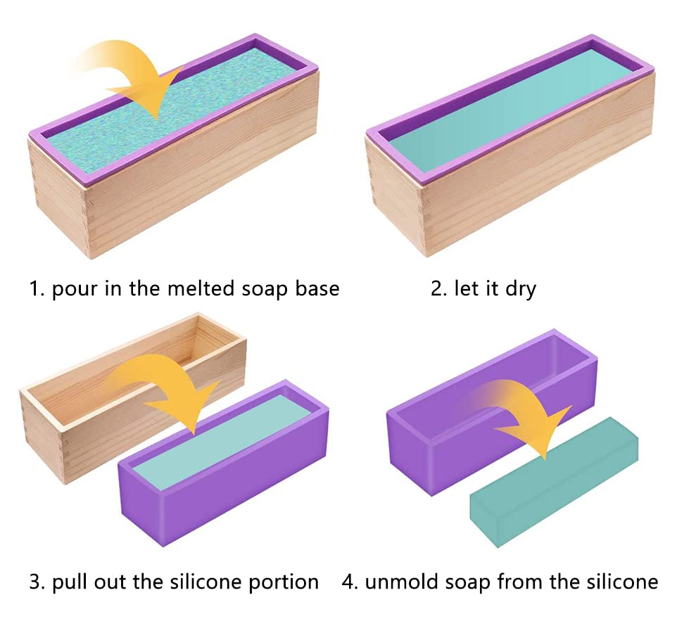 YGEOMER Silicone Soap Mold for Soap Making, Rectangular Loaf Soap Mold with Wooden Boxes, 2 Cutters and 100pcs Bags, 2pcs, 42oz