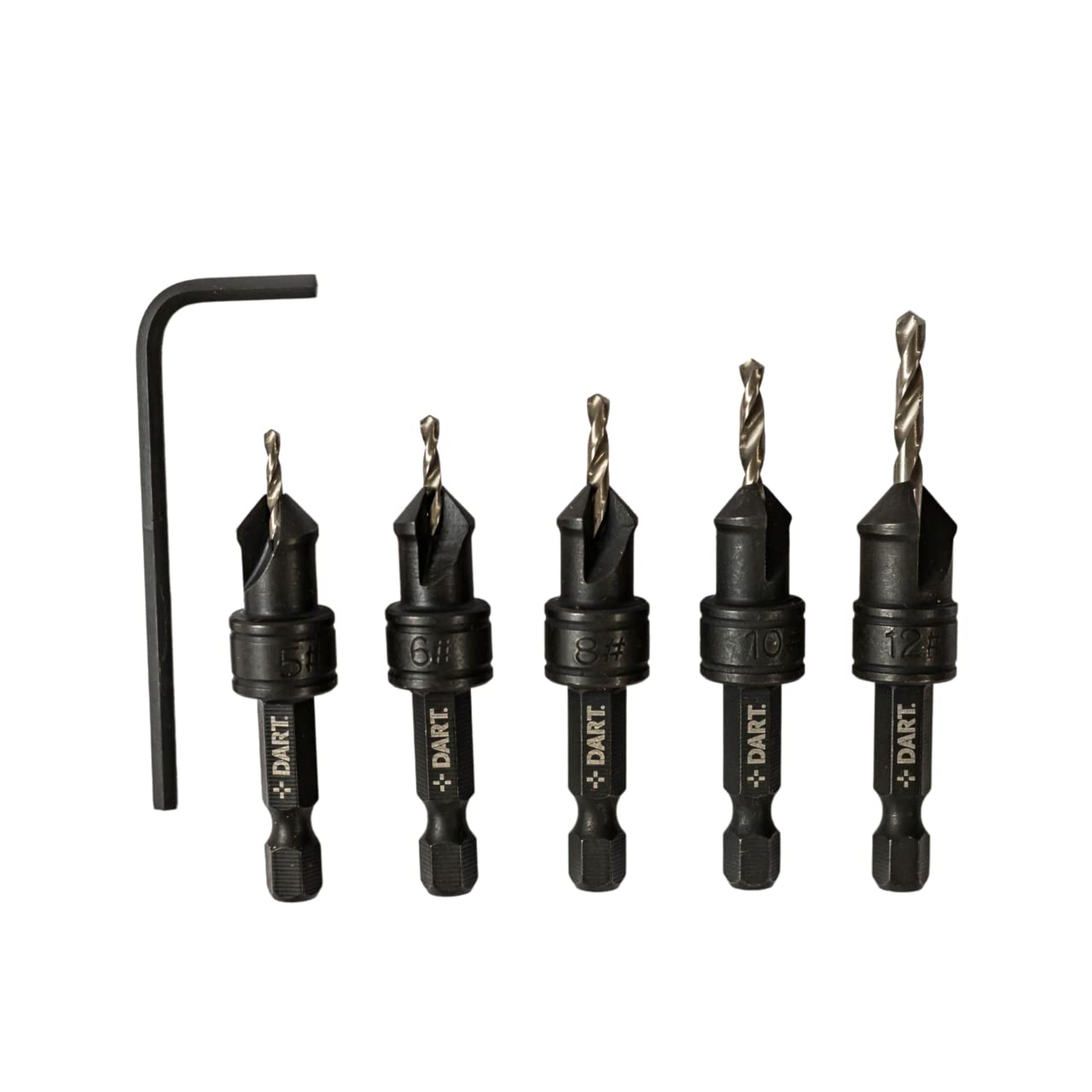 DART 1/4" Hex Quick Change Countersink Drill Bit Set - ISO9001 Accredited Countersink Drill Bits- Includes Adjustable HSS Drill Bits for Precise Pilot Holes - Suitable for Wood and PVC