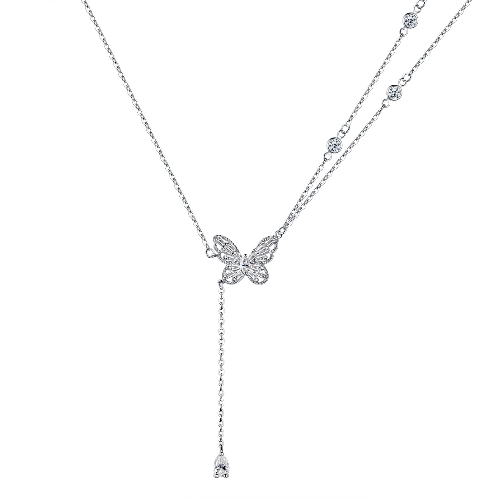 Fasjewly Silver Butterfly Necklace for Women,Butterfly Pendant Zircon Choker Ladies Girls Jewelry Gift