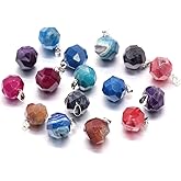 QSLLER Natural Stone Pendant,Faceted Natural Dragon Bone Agate Necklace Pendant Charm for DIY Jewelry Making Necklace Bracelet(4pcs Random Colors)