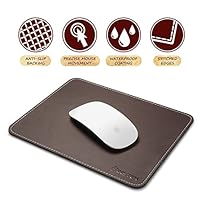 Insten Premium Leather Mouse Pad with Waterproof Coating, Non Slip & Elegant Stitched Edges, Brown