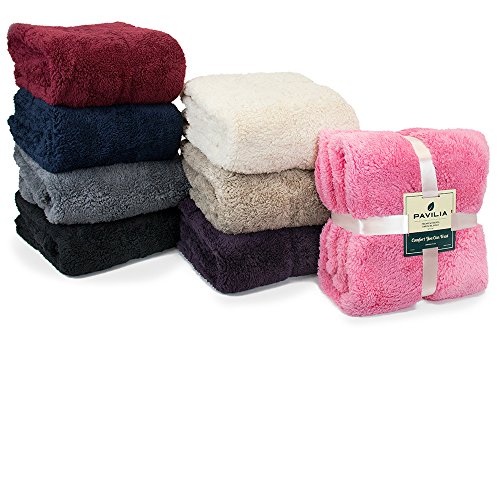 PAVILIA Luxury Sherpa Twin Size Bed Blanket Fluffy, Plush, Shaggy