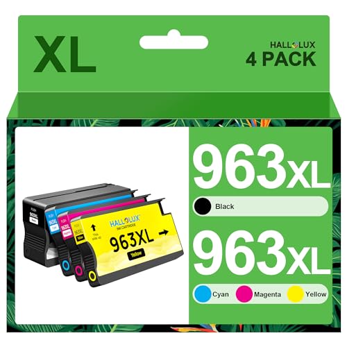 HALLOLUX 963 963XL Cartouches d'encre Remplacement pour HP 963 963 XL Pack de 4 Cartouches pour HP OfficeJet Pro 9012 9010e 9012e 9010 9014 9015 9016 9018 9019 9020 9022e 9022 9025 9025e (4-Pack)