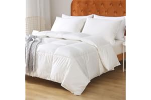 Oaken-Cat Feathers Down Comforter California King - 100% Organic Cotton Quilted Medium Warm All Seasons Duvet Insert or Stand-Alone Comforter (104x96, Ivory White)