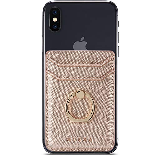 Phone Card Holder with Ring Grip for Back of Phone,Adhesive Stick-on Credit Card Wallet Pocket for iPhone,Android and Smartphones,Rosegold - Thumbnail 3
