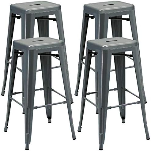 4 Sets Gun Metal Dining Barstools - Grey Stackable Kitchen Dining Chair Bar Stools for Café Restaurant Trattoria BBQ Bistro